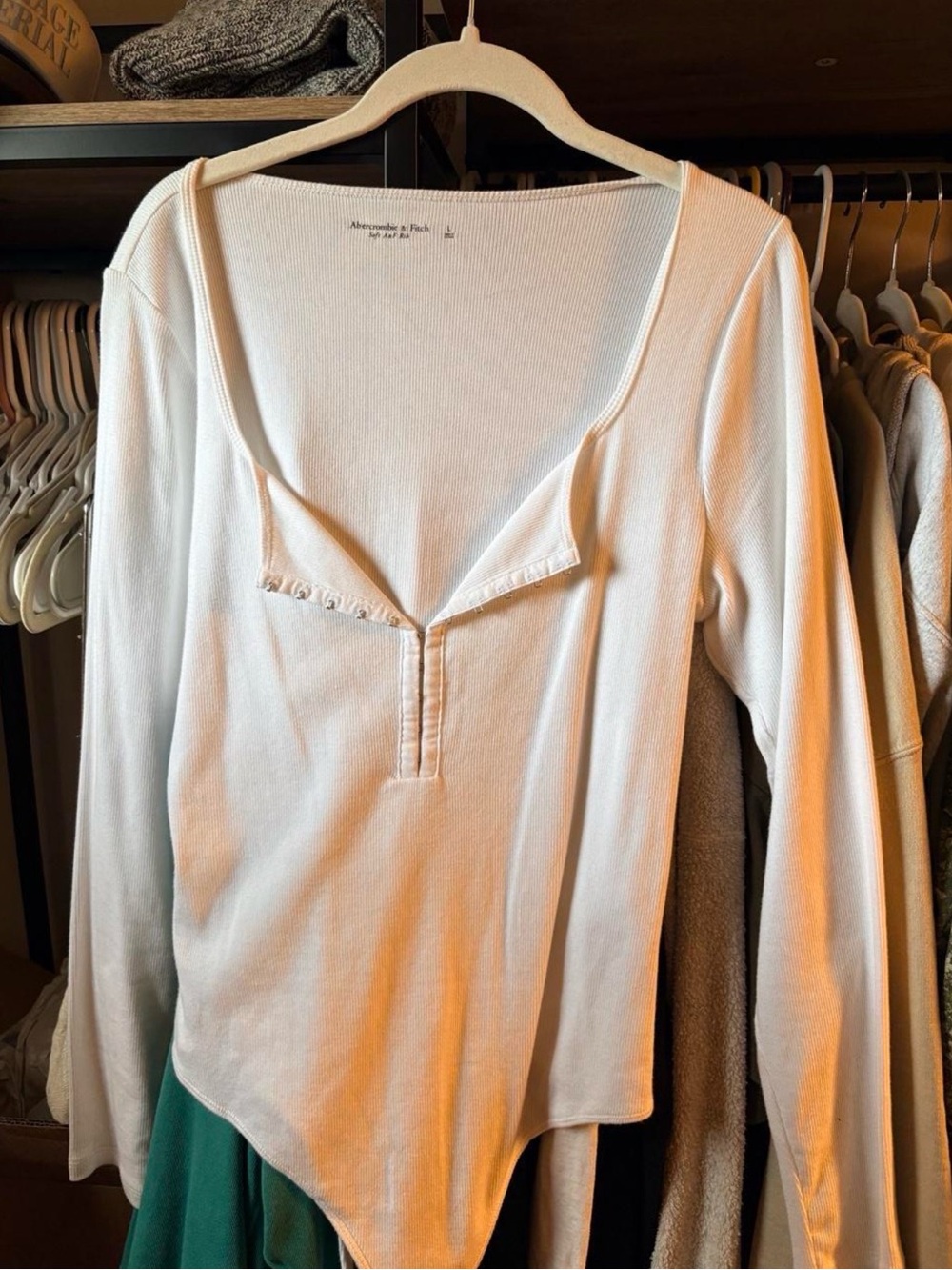 Abercrombie & Fitch white Long-Sleeve Henley Bodysuit